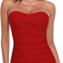 RELLECIGA Women's Ruched Tankini Top (Red) S