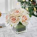 Fule Artificial Velvet Rose Flower Centerpiece Arrangement in vase for Home Wedding Decoration (Champagne)