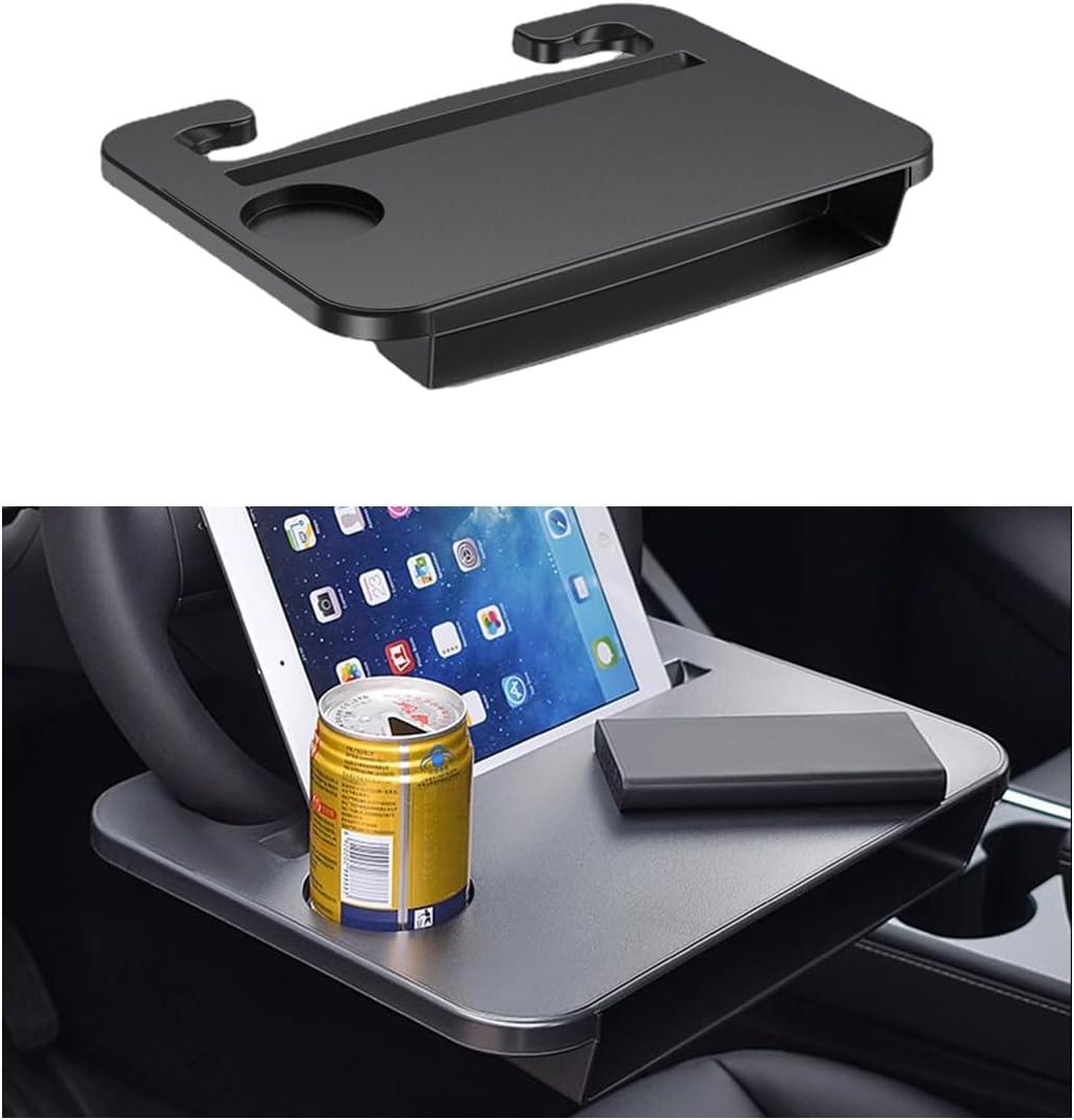 2 in 1 Car Steering Wheel Tray, Steering Wheel Desk with Cup Holder for Laptop Eating Drinking, Auto Seat Gap Filler Organizer, Road Trip Car Accessories for Most Steering Wheels