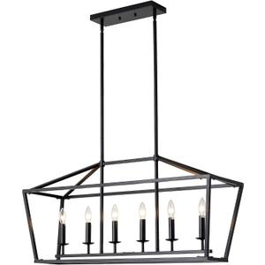 Xilicon Black Classic Dinning Room Chandelier 6 Light Farmhouse Pendant Lighting Chandelier Light Fixtures Ceiling Hanging with Square Cage Shades Fixtures for Kitchen Dining Room Entryway by Xilicon