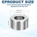 MECCANIXITY 6pcs M12 Metal Spacers, 1/2" IDx7/8" ODx1/2" Length Stainless Steel Spacer Round Unthreaded Standoff Bushing Plain Finish for Screw Bolts, Silver 12x22x12mm