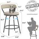 24 Inch Bar Stools Set of 2, Leather Counter Height Swivel Stools with Backs, Beige