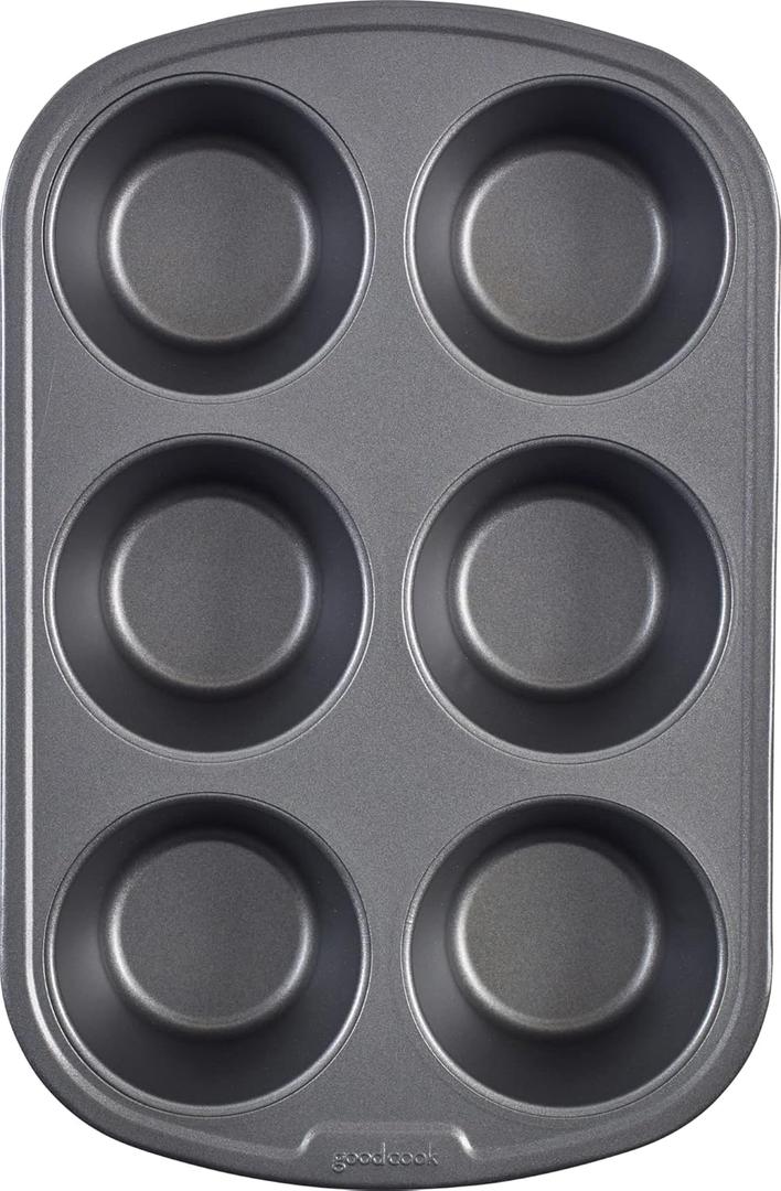 GoodCook Everyday Nonstick Steel Jumbo Texas Muffin Pan, 6-cup, Gray