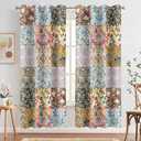 TYTYUU Boho Floral Plaid Patchwork Curtain Colorful Flower Print Rustic Farmhouse Country Vintage Paisley Blackout Window Drape 42x84 Inch