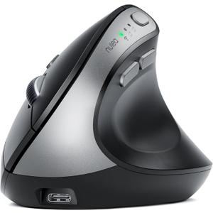 Nulea MD280 Ergonomic Vertical Wireless Mouse - Bluetooth & 2.4G Dual Mode, 4 Adjustable DPI 800/1200/1600/2400, Rechargeable, Silent Clicks, No Lag, 6 Buttons - Perfect for Laptop, Desktop Black