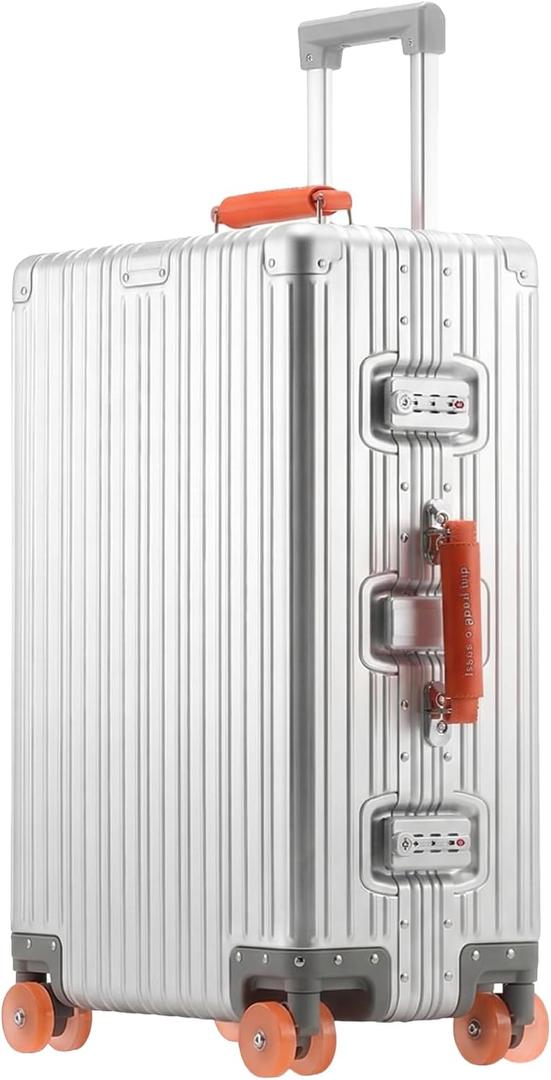 29 inch Aluminium Zipperless Suitcase, Full Aluminum Hard Shell Check-in Suitcase, 29 Inch 100% Aluminum Hard Shell Luggage with PU Wheels,Aluminium Huge Luggage with TSA Locks(Silver)