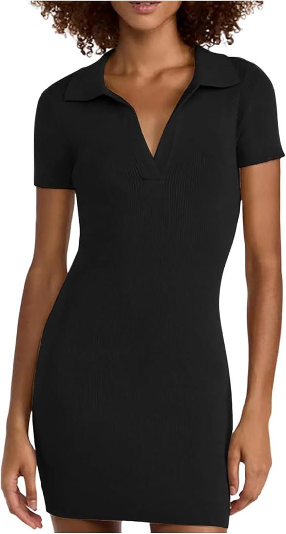 Summer Dress for Women Mini Dresses Sexy Ribbed Short Sleeve Bodycon Mini Dress A Line Beach Dresses XL