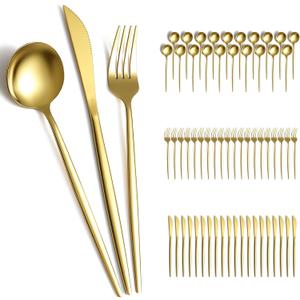Evanda Gold Silverware Set 60 Piece Service for 20, Titanium Gold Plated Stainless Steel Flatware Set, Knives Forks Spoons Cutlery Set for Wedding, Parties, Birthday, Dishwasher Safe