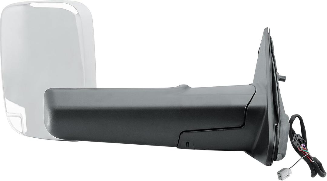 Replacement Passenger Right Side Door Towing Mirror Power and Heated Glass with BLIS (Blind Spot Sensor) Chrome Back Cover Turn Signal Light Puddle Light Manual Folding for RAM 1500 from 2019 to 2025