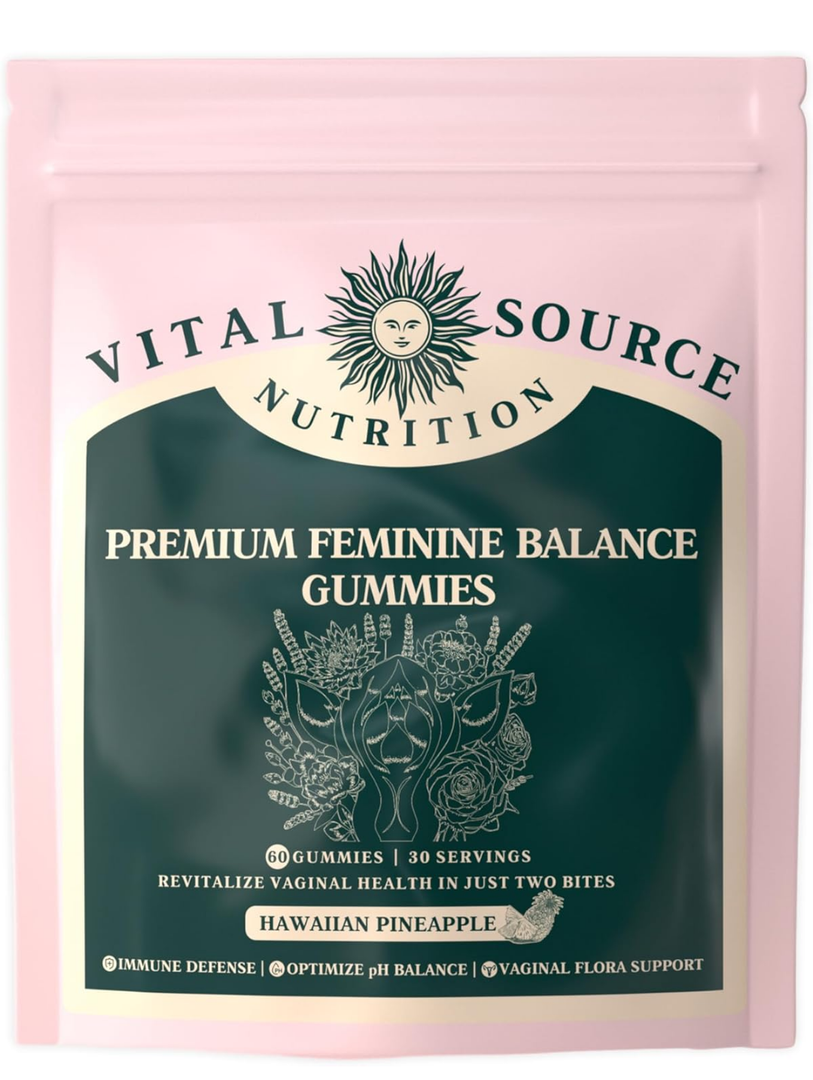 Vital Source Nutrition - Premium Feminine Balance Gummies - for Women’s Health & Wellness - Immune Support - Vegan, Gluten-Free - Hawaiian Pineapple - 60 Gummies - 30 Servings