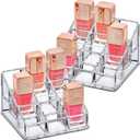 Amazing Abby - Glamour - 2-Pack 9-Slot Acrylic Nail Polish Organizer, Lipstick Holder, Lip Gloss Organizer, Cosmetic Storage Display, Perfect Storage Solution for Drawer, Vanity, Bathroom, and More