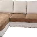 H.VERSAILTEX Velvet Stretch Sectional Couch Cover - 4 Pieces for L Shape Sofa With Separate Seat Cushion Covers - Fits Both Left/Right Sectional (Large 3 Seater + 1 Chaise, Camel)