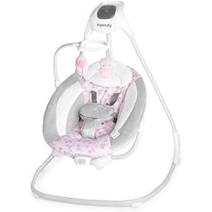 Ingenuity SimpleComfort Lightweight Compact 6-Speed Multi-Direction Baby Swing, Vibrations & Nature Sounds, 0-9 Months 6-20 lbs (Pink Cassidy)