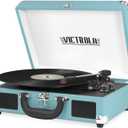 Victrola Vintage 3-Speed Bluetooth Portable Suitcase Record Player with Built-in Speakers | Upgraded Turntable Audio Sound| Includes Extra Stylus | Turquoise, Model Number: VSC-550BT-TQ
