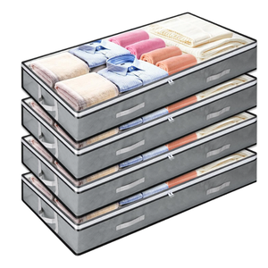 LIQWEI 3 Pack 5.5 Inches High Under Bed Storage Containers, Low Profile Under Bed Storage Containers, Foldable Underbed Bag Stackable Closet Organizers for Blankets Clothing Comforter Wrapping Paper