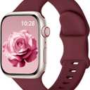 Sport Silicone Band Compatible with Apple Watch Bands 38mm 40mm 41mm 42mm 44mm 45mm 46mm 49mm for Women Men, Soft Wristband Water-proof Strap for iWatch Bands Series 11 10 9 8 7 6 5 4 3 2 1 Ultra SE (Burgundy)