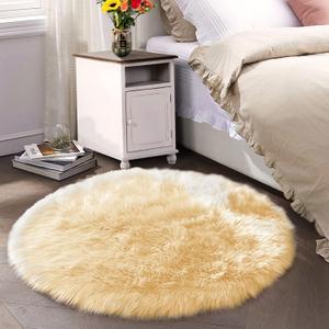 Latepis Yellow Round Rug for Living Room Faux Sheepskin Round Rugs 6ft Circle Fur Rugs for Bedroom Fuzzy Plush Rug Cute Home Dcor