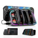 Wall Mount for Nintendo Switch 2 2025 - Switch Wall Mount with RGB Light & Joy Con Charger - 4 Joy Con Charging Ports, 7 RGB Modes Light, 4 Game Card Storage - Magnetic Charging with LED Indicators (3 in 1 Charging Dock)