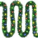 39.4FT Pre-lit Christmas Garland with Lights, 150 Colorful Artificial Lighted Tinsel Pine Garlands for Decoration Christmas Xmas Winter Garland for Mantle Door Stairs Party Indoor Outdoor Home Decor