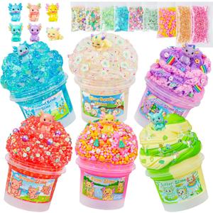 Axolotl Slime Kit 6100ml (20oz Total) - Slime Variety Pack with Different Textures & Axolotl Charms, Glow in The Dark Slimes, Crunchy Slime, ASMR, Birthday Party Favor, Axolotl Fidget Toys