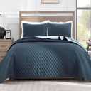 Exclusivo Mezcla Reversible King Size Quilt Bedding Set with Pillow Shams, Lightweight Quilts King Size, Soft Bedspreads Bed Coverlets for All Seasons - (Navy Blue, 104"x96")