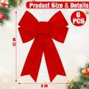 6 PCS Large Red Velvet PVC Hanging Christmas Bows, 9 x 12 Inches - Indoor/Outdoor Xmas Decor for Home, Party, Wreath, Fence, Fireplace, Stairs, Railing, Door (6PCS, Red)