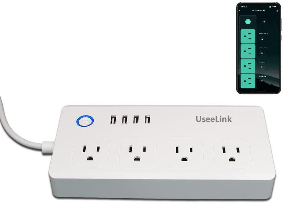 Smart Power Strip, UseeLink WiFi Surge Protector Compatible with Alexa & Google Home, Smart Plug with 4 USB Ports & 4 AC Outlets, Voice and Remote Control & Timer Schedule, 5ft Extension Cord,  Wifi White Power Strip