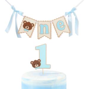 Beary First Birthday Decorations - Beary 1st Birthday Banners, Bearly One Cake Topper, Baby Bear Shower Decorations, Bear Theme Party Supplies (Bear-Themed Set)