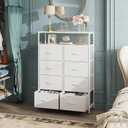 WLIVE Fabric Dresser for Bedroom with Open Shelves, Tall White Dressers with 8 Drawers, Storage Tower with Fabric Bins, Chest of Drawers for Closet, Hallway