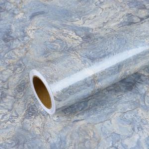 VEELIKE Cream Blue Marble Contact Paper for Countertops Waterproof Peel and Stick Countertop Contact Paper 32''x354'' Self Adhesive Marble Wallpaper Vinyl Countertop Wrap for Kitchen Bathroom Renters