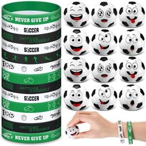 60 Pcs Soccer Party Favors Include Mini Soccer Stress Balls and Sports Silicone Bracelets for Students Classroom Sports Birthday Team Gifts Party Supplies