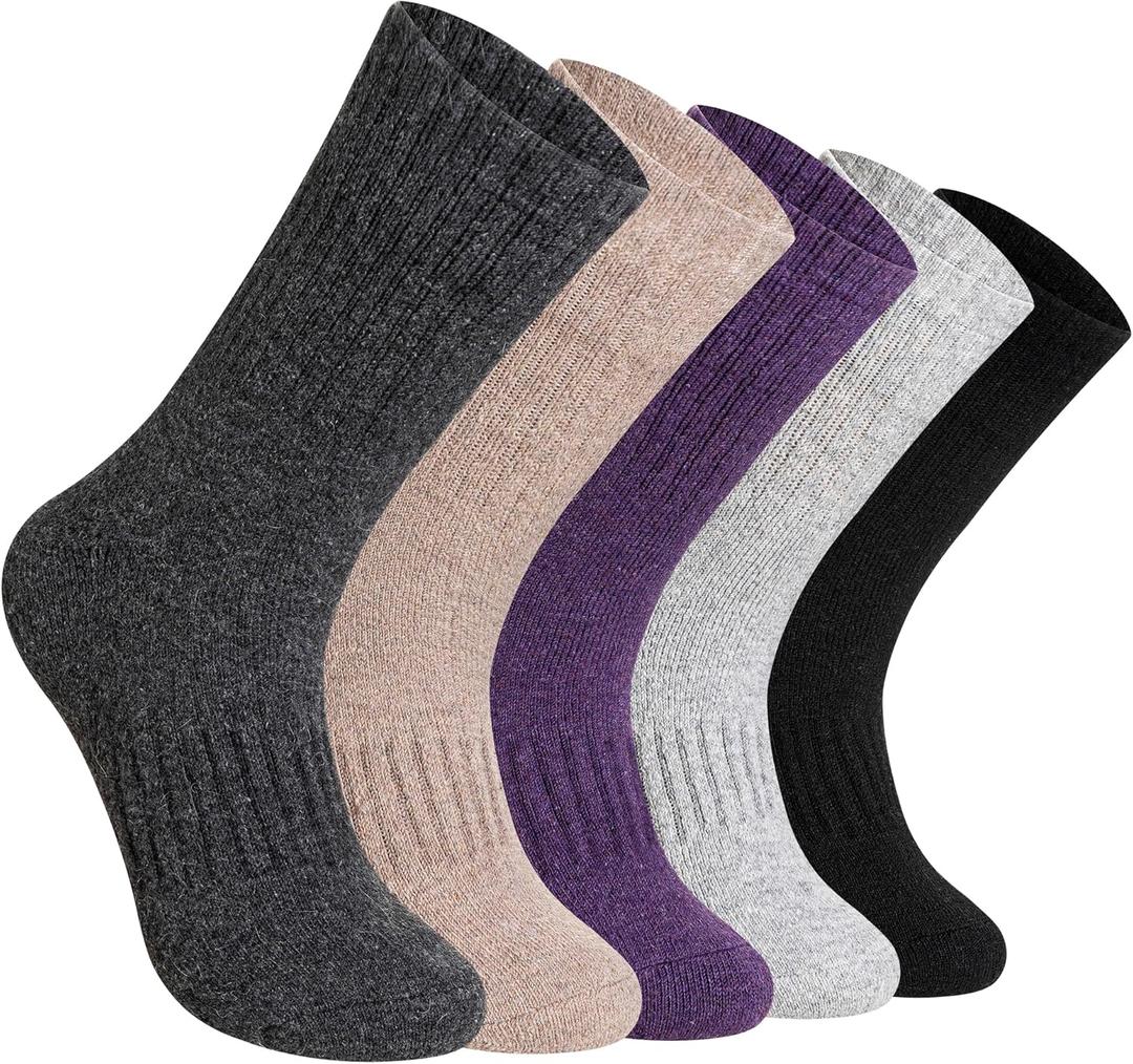 DoSmart Womens Merino Wool Hiking Socks Thermal Warm Walking Boot Winter Crew Cushion Work Socks 5 Pairs (One Size)