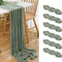 6 Pack Sage Green Cheesecloth Table Runner 21x120 Inch Boho Wrinkled Sheer Romantic Gauze Decor for Wedding, Bridal Shower, Birthday Party