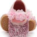 HONGTEYA Infant Baby Girls Mary Jane Flats Non Slip for Toddler First Walkers Soft Sole PU Leather Crib Shoes Sneaker Wedding Party Christmas Princess Dress Shoes Baby Moccasins Girls (Pink)