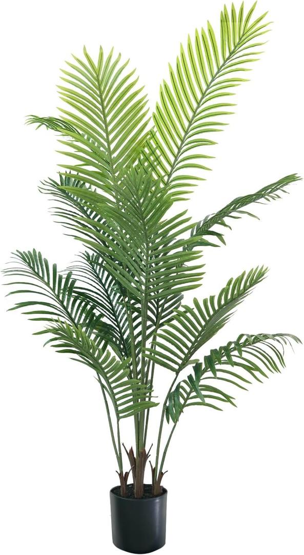 Artificial Palm Tree 4ft - Faux Tree Nearly Natural Indoor Outdoor, UV-Resistant Tall Artificial Plants, Standing Fake Plant Tree, Large Fakeplant for Home Office Living Room Decor