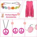 FunMular 60s 70s Outfits for Women Disco Hippie Costume Clothes Woman Peace Sign Earring Headband Fringe Vest Tassel Cardigan (Red, XXL)
