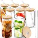 CWHHRN Glass Cups with Lid and Straw, 16oz Beer Glasses Glass Coffee Cups, Iced Coffee Cups with Lid, Glass Tumbler with Straw and Lid (8 PACK)