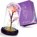 Childom Valentines Gifts for Her,Birthday Gifts for Women,Valentines Day Flowers Gifts for Mom,Women,Her,Wife,Grandma,Light Up Rose in Glass Dome,Colorful Rainbow Mothers Day Flowers for Delivery