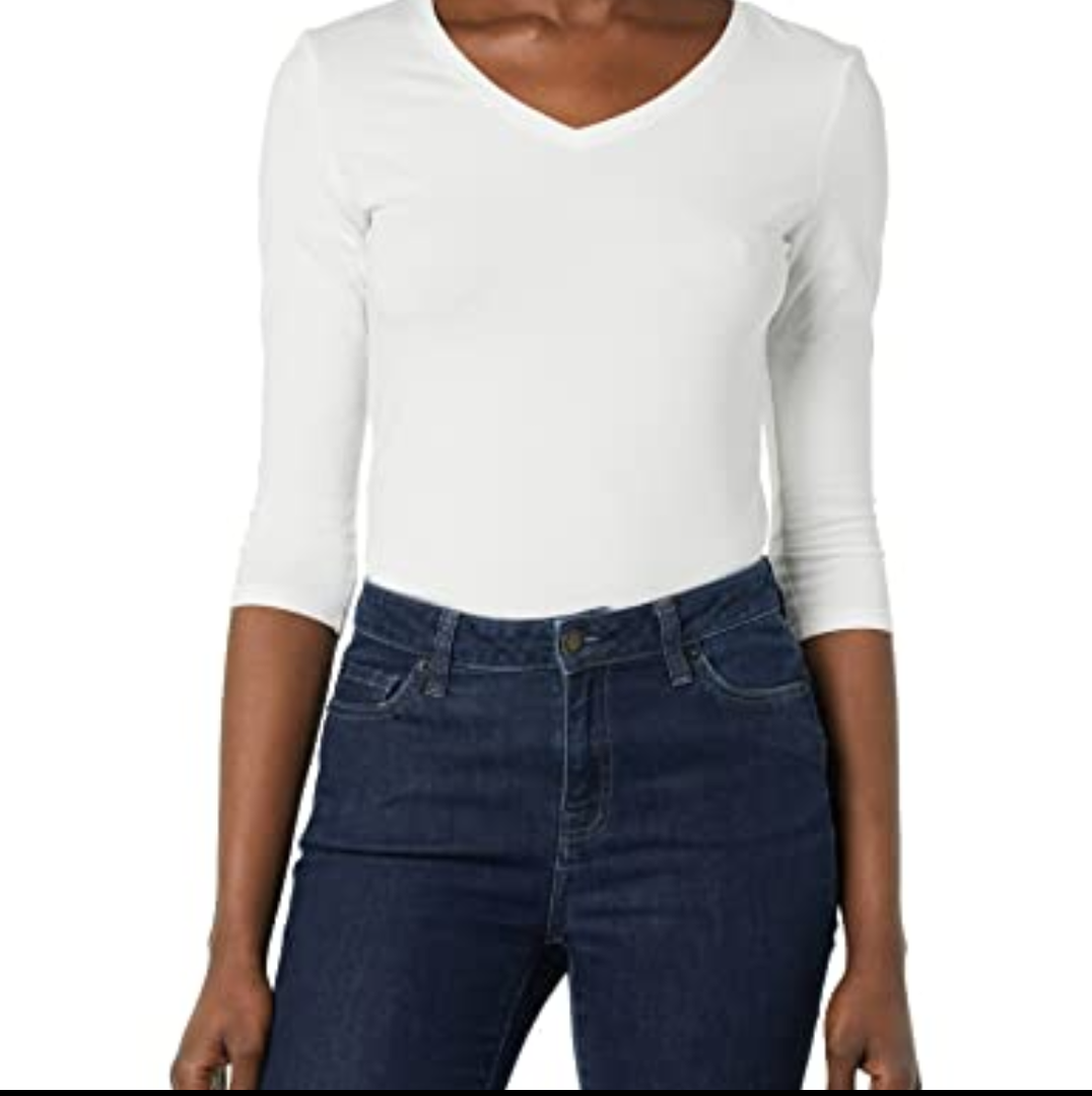 Amazon Essentials Women's Classic-Fit 3/4 Sleeve V-Neck T-Shirt,  XL