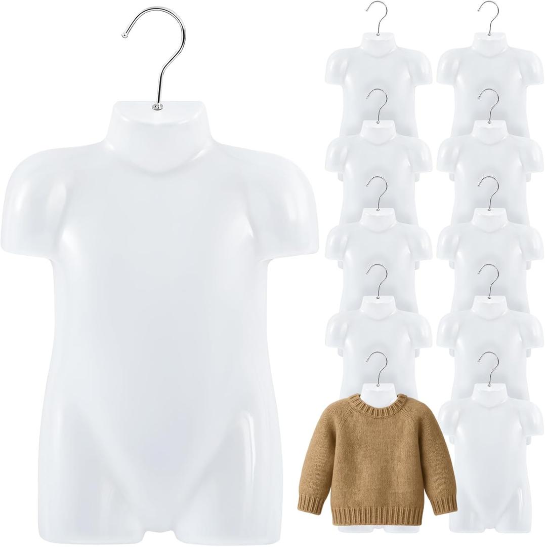 Tioncy 10 Pcs Children's Plastic Mannequin Kid Dress Form 2-3 Years Half Body Child's Mannequin Torso with Hanger for Clothing Display(White), 14 inches , 15.75 inches