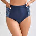 Halcurt Women's High Waisted Swim Bottoms (Available in Plus) Full Coverage Bikini Swimsuit Bottoms (Blue, M)