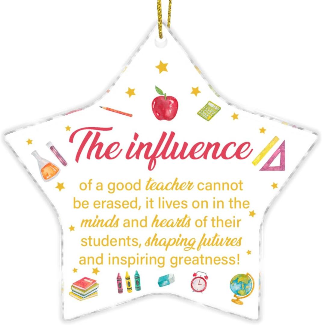Best Teacher Ornament Gift for Birthday Christmas End of Year, Teacher Thank You Gifts Star Shaped Acrylic Hanging Ornament Christmas Tree Decoration (C12)