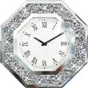 Wall Clock, Octagon Mirror Glass Clock, Cute Diamond 20-inch Non-Ticking Clock for Wall Dcor, Perfect Home Decor for Bedroom, Bathroom Motif, Dining Room(Excluding Batteries.), 20x20 inch