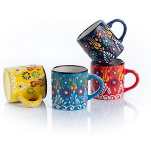 Ceramic Espresso Cups, 5 Oz Espresso Cups Set of 4, Handmade Espresso Cup, 2.75 Inch Espresso Mugs, Multicolor Demitasse Cups, Microwave & Dishwasher Safe Espresso Mugs, Coffe Mug (SULTAN'S GARDEN)