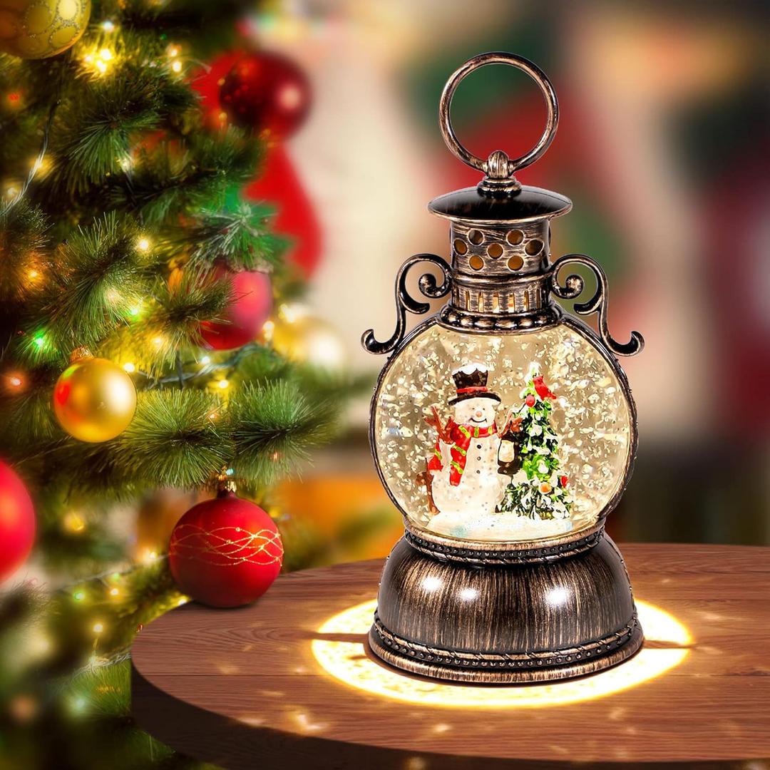 Christmas Snow Globes, Snowman Christmas Trees, Glittering Christmas Decorations with 8 Songs & 6H Timer, USB/Battery Operated Christmas Decor Music Box Indoor for Holiday Table Party Gifts