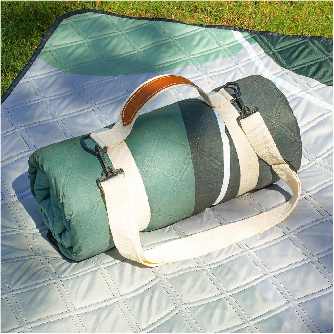Waterproof Picnic Blanket Beach Outdoor Camping Mat Extra Large Foldable Cute Big Travel Essential Accessories Gift Park Patio Lawn Garden Grass Ground Play Music Festival Concert Must Have (80''*80'', Graphic Green)
