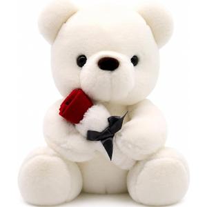 Teddy Bear Plush Stuffed Animal Valentines Teddy Bear with Rose,Sweet Bear Great Gift for Your Loved One,Girlfriend Kids Birthday, Valentine, Christmas (9.84 inches, White)