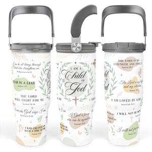 SANDJEST Christian Tumbler with Handle 30oz, Religious Gifts for Women, Inspirational Gifts for Her for Birthday Christmas Mothers Day, Stainless Steel Flip Straw Insulated Tumblers Coffee Travel Cup