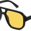 livho Trendy Polarized Square Aviator Sunglasses Women Men Square Eyewear Frame, Retro Sun Glasses for Women Men 2025 Shades (Black/Yellow Tint)