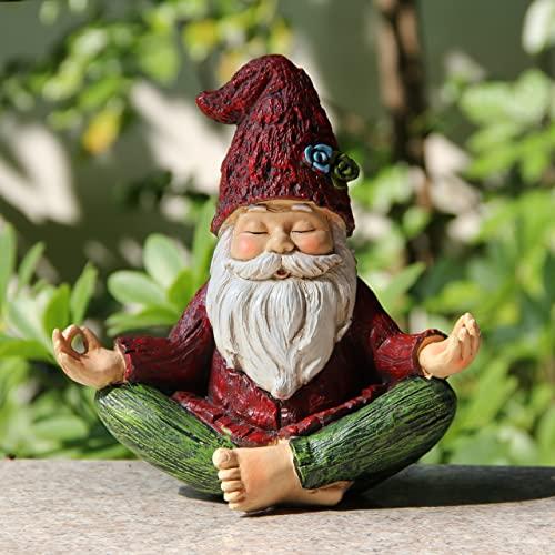 Smadeer Garden Yoga Gnome Statue, Outdoor Gnomes Figurine with Solar Lights, Knome in Yoga Pose for Garden Decor, Elf Sculptures and Statues for Patio Lawn Yard